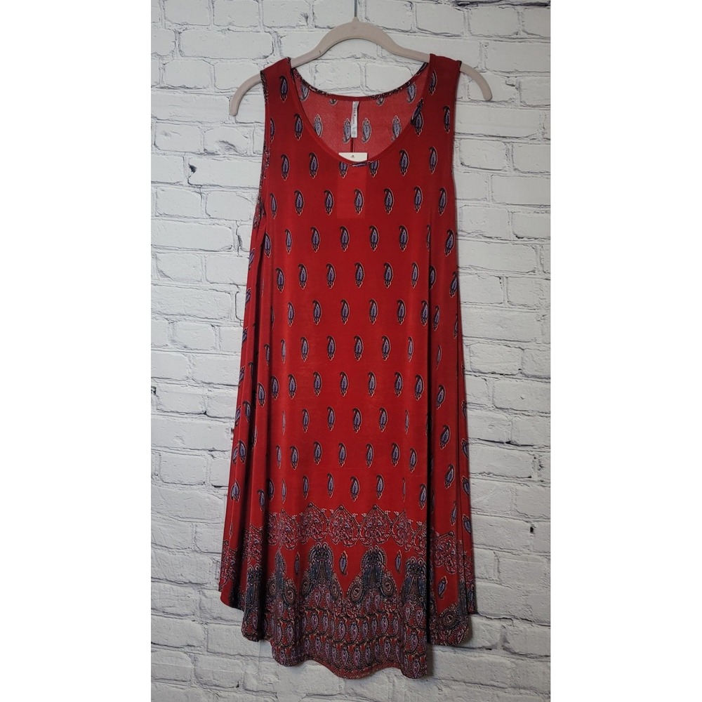 Isla Bonita Red Paisley Sleeveless Swing Dress Beach Cover up Sheer One Size